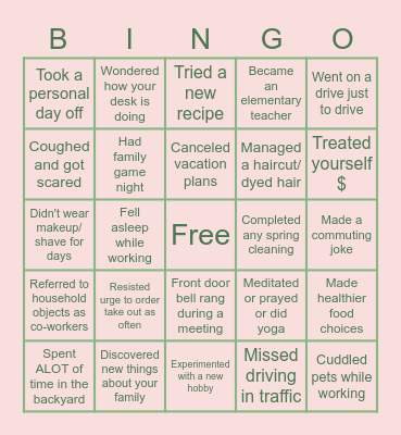 Working from Home with AAP BINGO Card