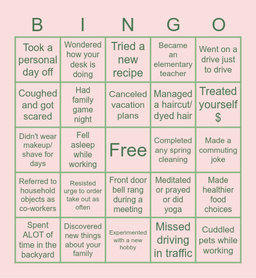 Working from Home with AAP BINGO Card