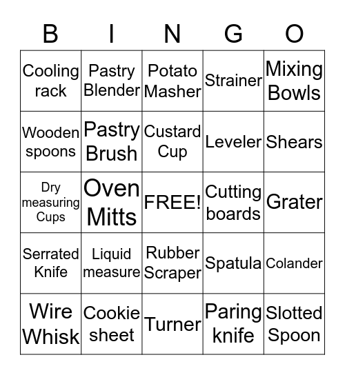 KITCHEN TOOLS Bingo Card