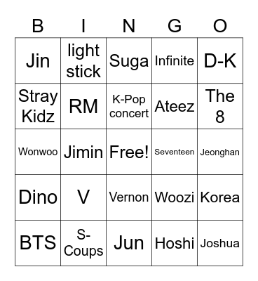 K-Pop Bingo Card