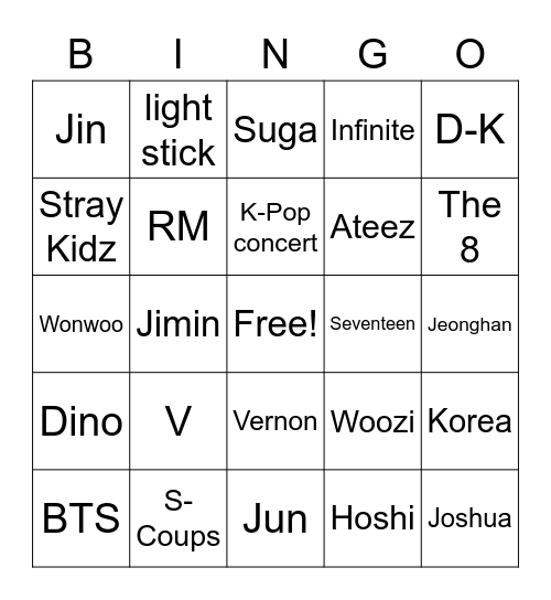 K-Pop Bingo Card