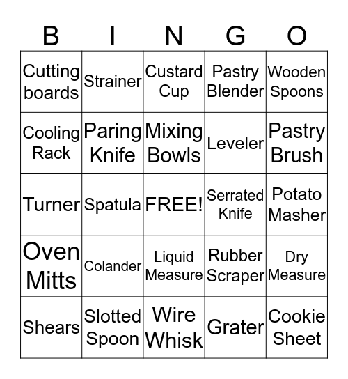 Kitchen Tools 2 Bingo Card