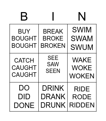 IRREGULAR VERBS Bingo Card