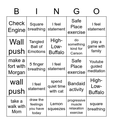 Chloe's Bingo Card