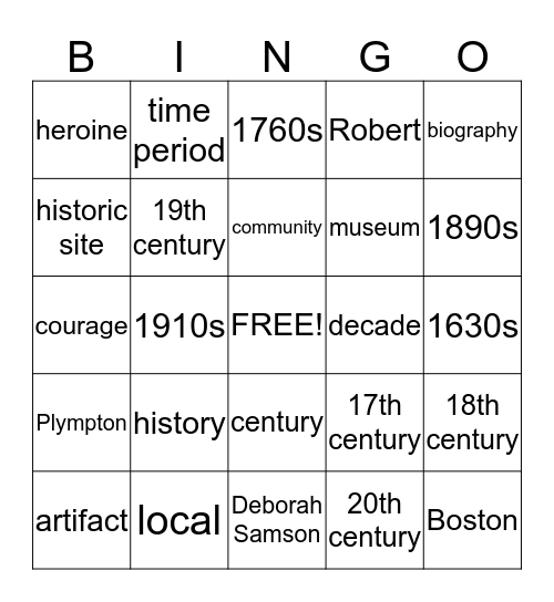 History Close to Home Bingo Card