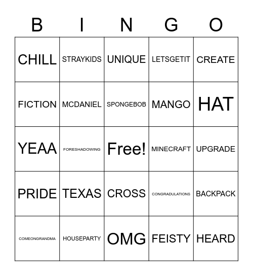 Untitled Bingo Card