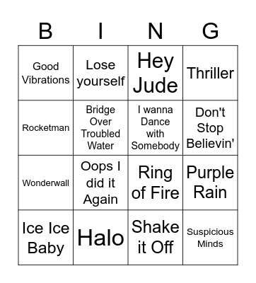 Songs Bingo Card