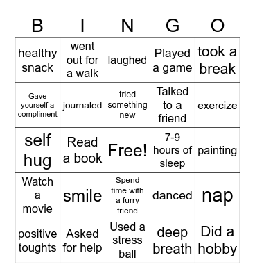 Mental Health Awareness Bingo Card