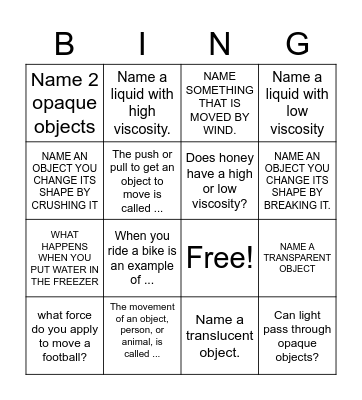 SCIENCE REVIEW Bingo Card