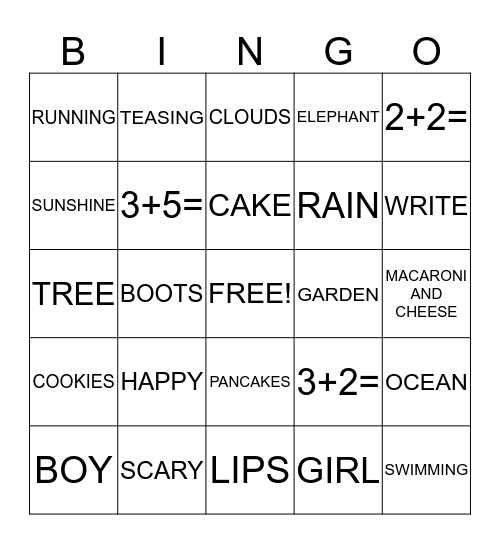 READ AND WRITE BINGO Card