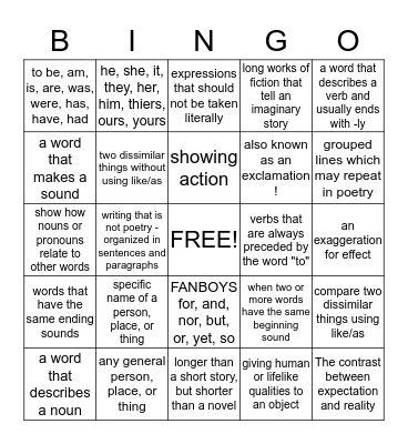 ELA Academic Language Bingo Card