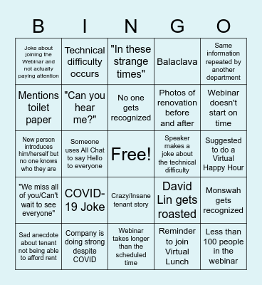 Company Updating Webinar Bingo Card
