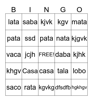 Spanish Bingo Card