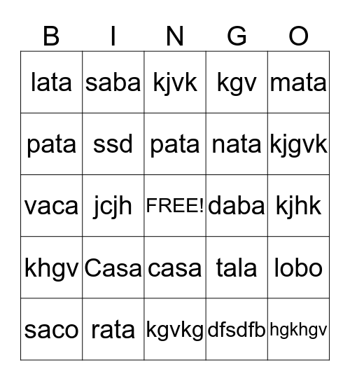 Spanish Bingo Card