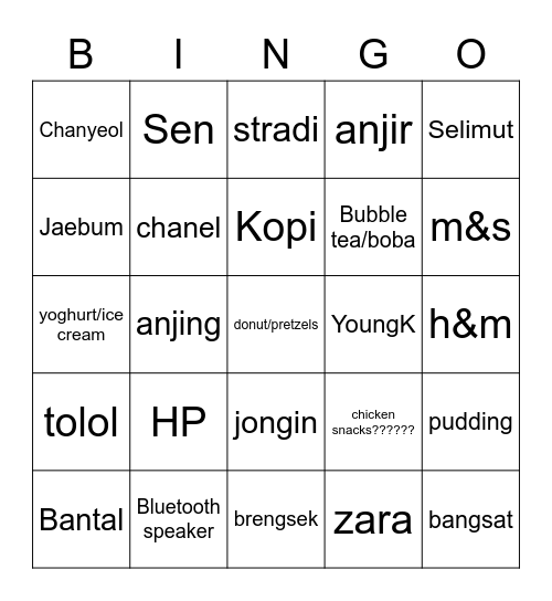 LaLa Bingo Card