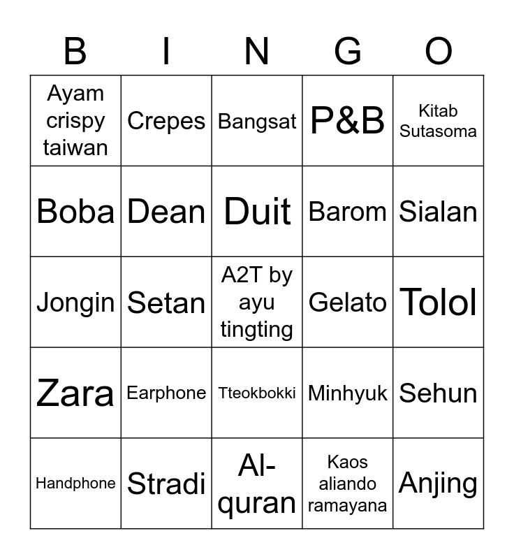 Arin S Bingo Card