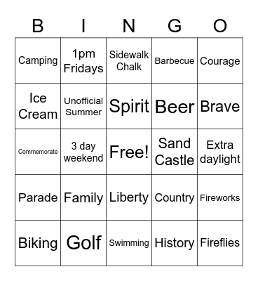 Memorial Day / Summer Bingo Card