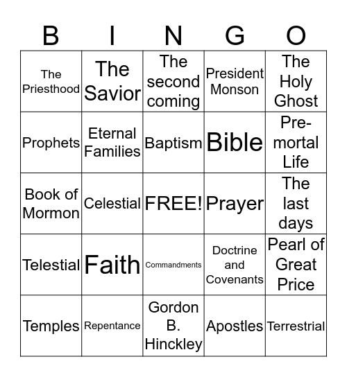 General Conference Bingo Card