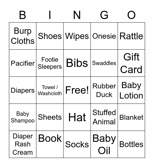 Baby Shower Gift BINGO Card