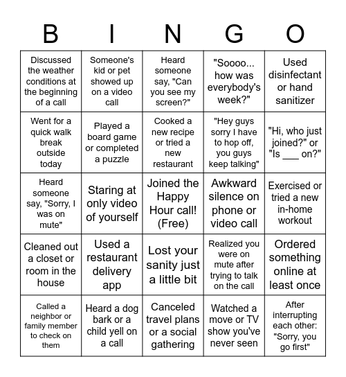 Zeller Quarantine & Video Call BINGO Card