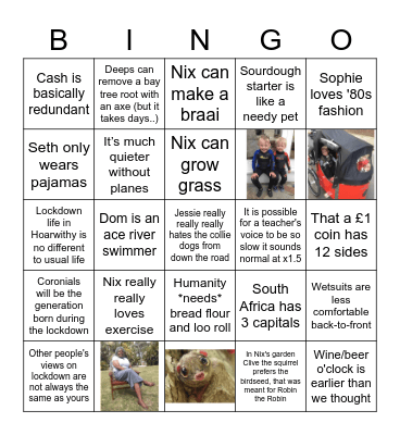 "Things we've learnt during lockdown" Bingo Card