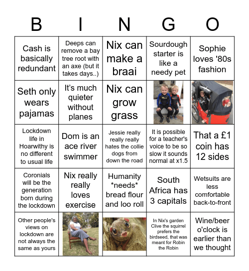 "Things we've learnt during lockdown" Bingo Card