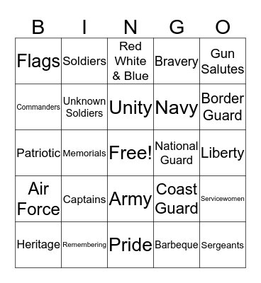 Memorial Day 2019 Bingo Card