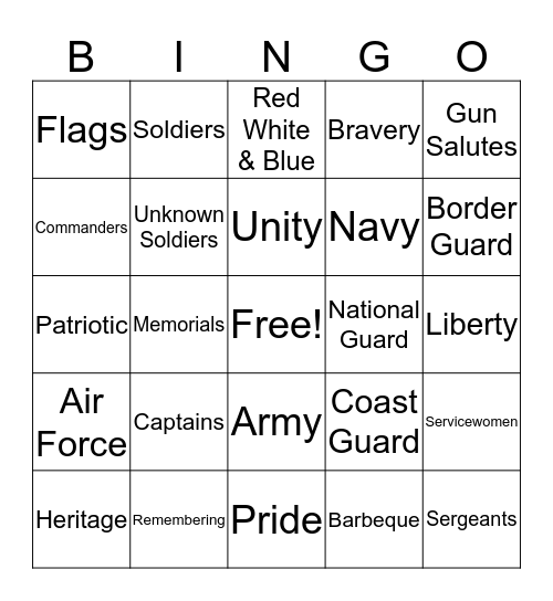 Memorial Day 2019 Bingo Card