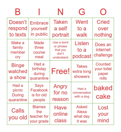 Quarantine Bingo Card
