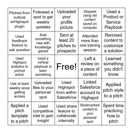 Highspot Celebratory Bingo! Bingo Card