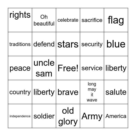 Memorial Day Bingo - Sparks Bingo Card