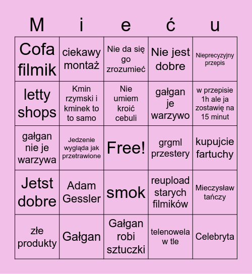 Ni mom pojęcia Bingo Card