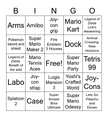 Nintendo Switch Bingo Card