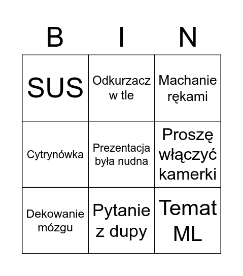 Trawonsky Bingo Card