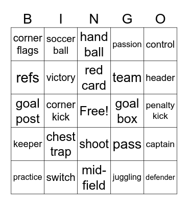 Soccer Bingo Card