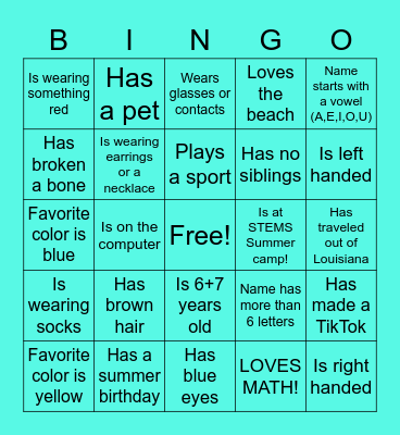 GET TO KNOW YOU BINGO Card