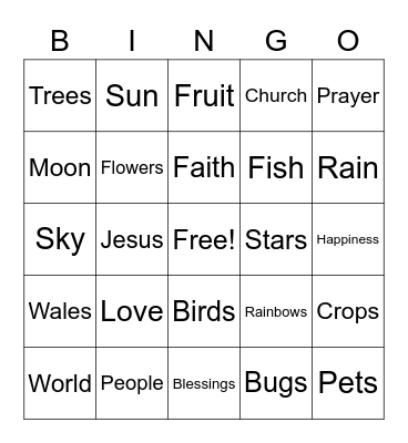 God's Gifts for Us Bingo Card