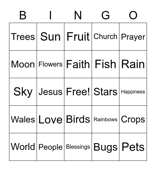 God's Gifts for Us Bingo Card
