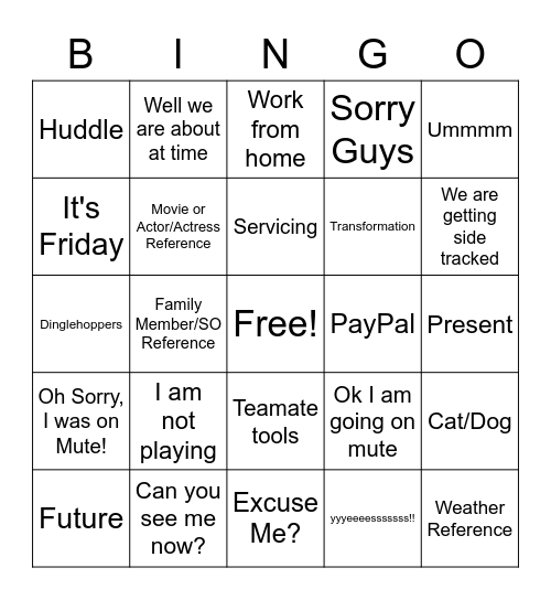 Dinglehopper Bingo Card