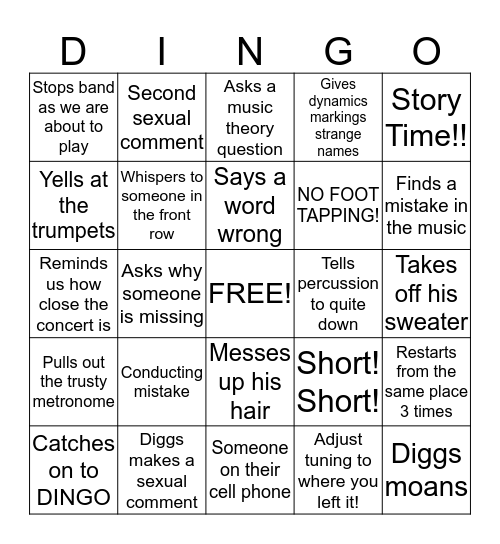 DINGO! - If you win jump up and scream Dingo!  If you don't want to play, just pass the cards down.  Have fun! Bingo Card
