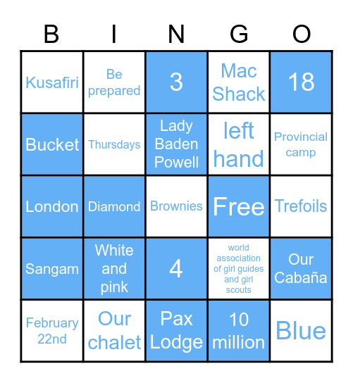 Girl Guide Bingo Card