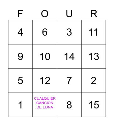 Four Songs Bingo Card
