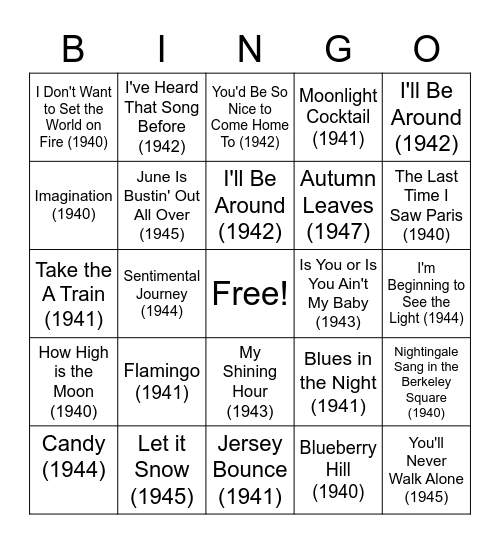Tunes From 40's Musical BINGO Card