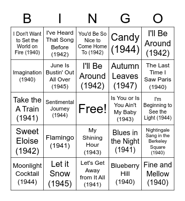 Tunes From 40's Musical BINGO Card