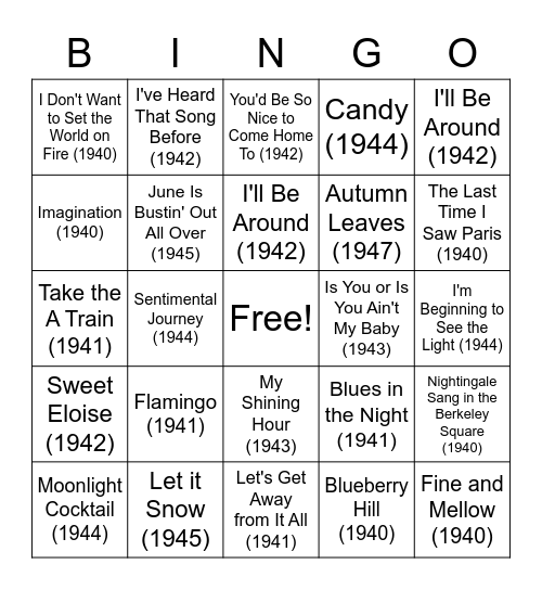 Tunes From 40's Musical BINGO Card