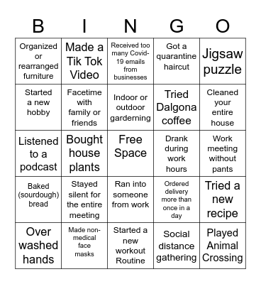 FORM QUARANTINE BINGO Card