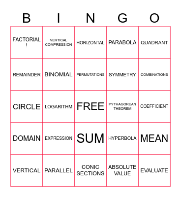 PAP ALGEBRA 2 BINGO Card