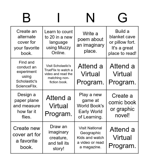 Imagine Your Story Activities Bingo Card