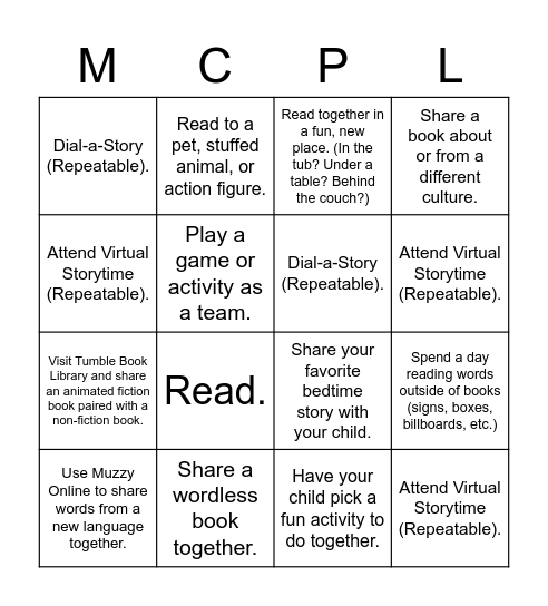 Imagine Your Story Activies Bingo Card