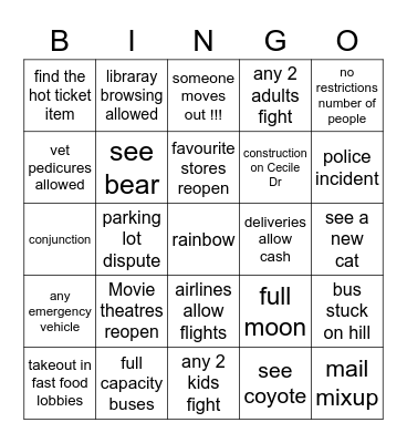 SUMMER 2020 card 2 Bingo Card